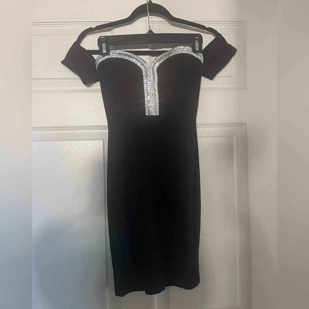 XS rhinestone black off the shoulder little black dress LBD sweetheart charlotte